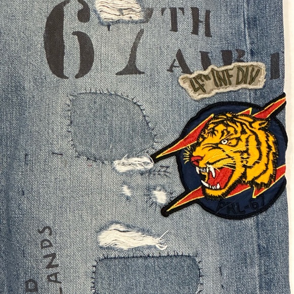 Polo Ralph Lauren Varick Slim Straight Jeans Military Patches Distressed 38 x 32 - Picture 13 of 16